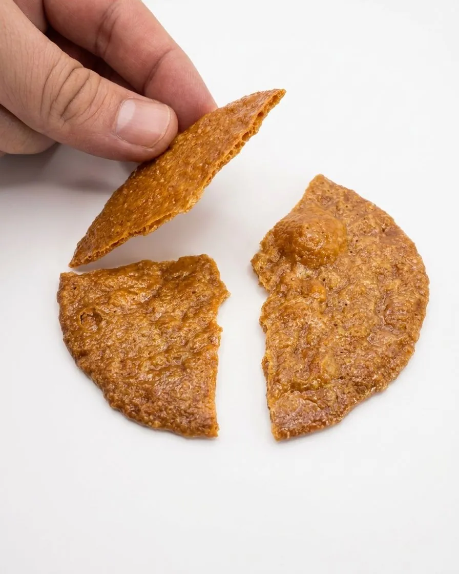 Galleta Nutsis partida: se nota lo delgada y crujiente que es
